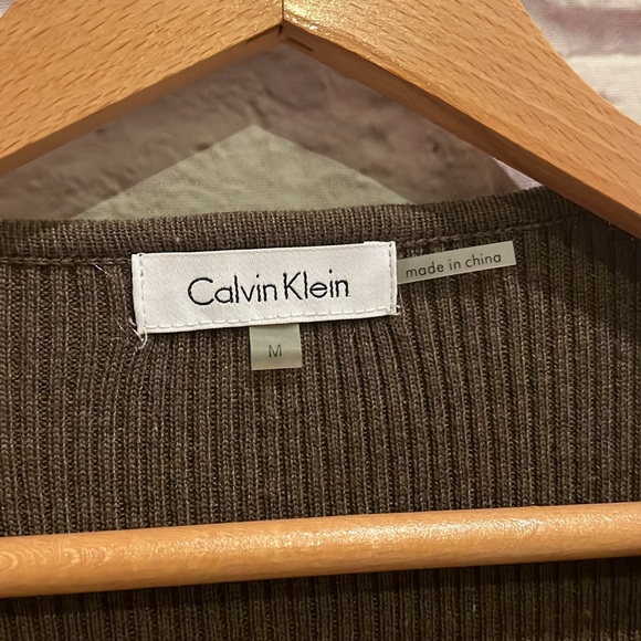 Calvin Klein brown ribbed sweater gold zipper - Picture 4 of 6